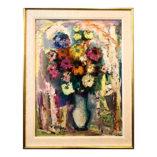 Belle Golinko, Mid Century Jewish Expressionist Oil Painting Floral Vibrant Colorful Flowers For Sale