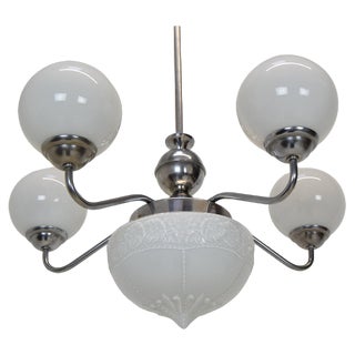 Art Deco Chrome Chandelier, 1930s For Sale