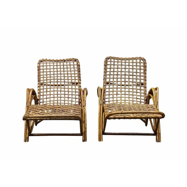 Woven Rattan and Bamboo Chaise Longues attributed to Tito Agnoli, Italy, 1960s, Set of 2 For Sale - Image 6 of 9