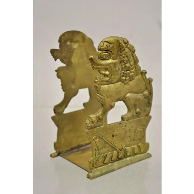 Vintage Chinese Foo Dog Solid Brass Figural Bookend For Sale - Image 11 of 11