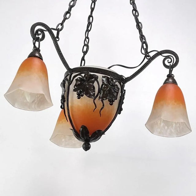 Art Deco Pate De Verre Ceiling Lamp attributed to Schneider, 1930s For Sale - Image 3 of 12