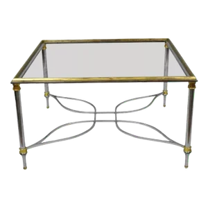 Italian Neoclassical Maison Jansen Style Steel & Brass Square Coffee Table Base