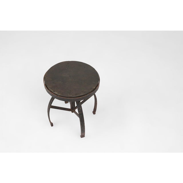 Industrial Black Metal Stool with Frame, France, 1920s For Sale - Image 9 of 15