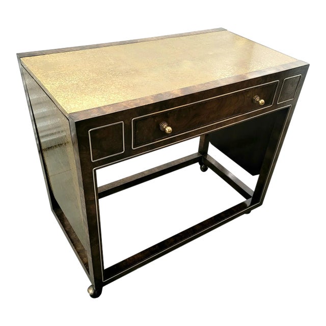 Mid 20th Century Mastercraft Drop-Leaf Amboyna Burl and Textured Brass Bar Cart For Sale