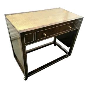 Mid 20th Century Mastercraft Drop-Leaf Amboyna Burl and Textured Brass Bar Cart