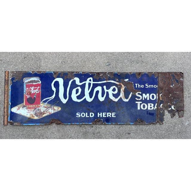 Velvet Smoking Tobacco Antique Advertising Porcelain Sign For Sale - Image 11 of 13