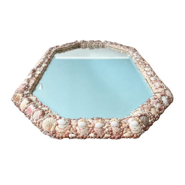 Hollywood Regency Large Vintage Shell-Encrusted Wall Mirror – Coastal / Hollywood Regency / Organic Modern For Sale - Image 3 of 12