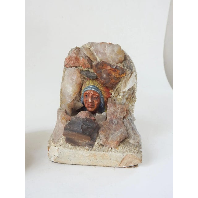 Vintage circa 1930's handmade rock and quartz bookends. A souvenir of the Black Hills, South Dakota. Made of hard plaster...