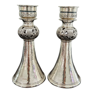 Pair of Modernist Style Elizabeth II Sterling Silver Candlesticks by Mappin & Webb