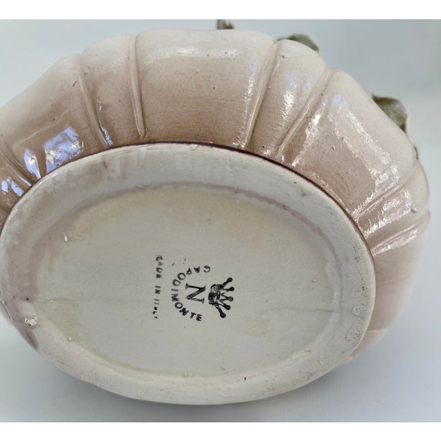 Ceramic Vintage Italian Capodimonte Pink & Yellow Roses Porcelain Centerpiece Basket For Sale - Image 7 of 9