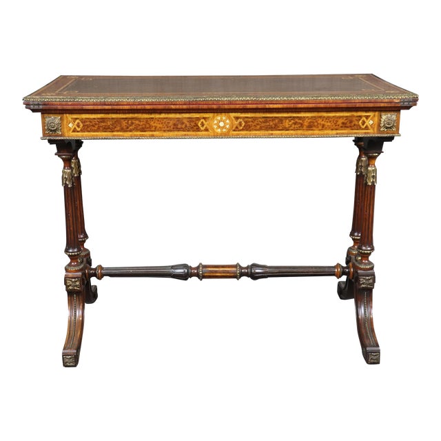 Napoleonic Style Burled Walnut Bronze Mounted French Inlaid Flip Top Game Table For Sale