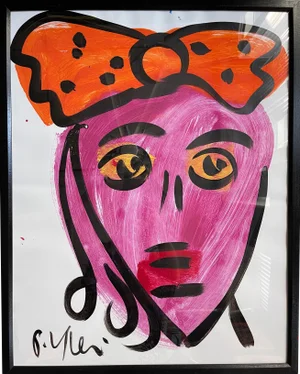 Contemporary Abstract Face Portrait Painting by Peter Keil, Framed