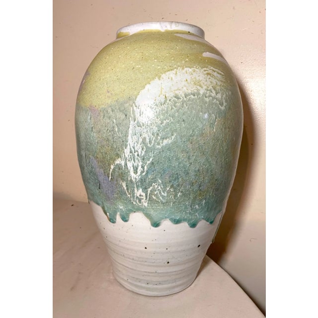 Traditional 1990s Large Original Handmade Glazed John Shedd Stoneware Pastel Pottery Vase For Sale - Image 3 of 12