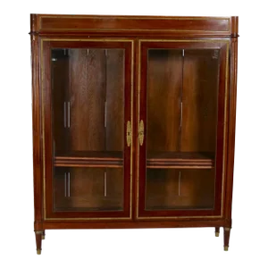 19th Century French Louis XVI Style Mahogany Marble Top Vitrine / Bookcase