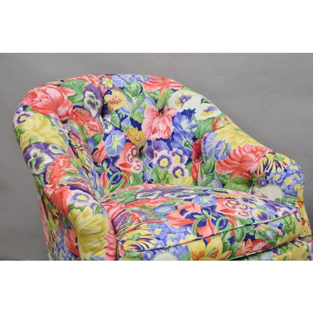 Mid 20th Century Vintage English Regency Floral Chintz Tufted Rolled Arm Club Lounge Chair - Pair For Sale - Image 5 of 12