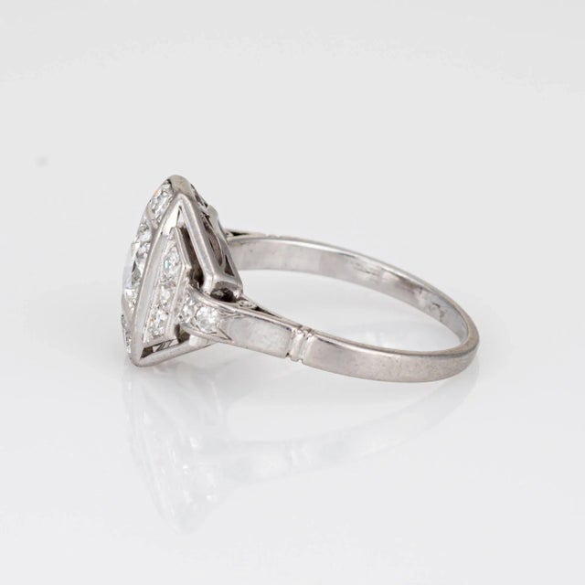 French Art Deco Diamond Ring Engagement Platinum Sz 6 Vintage Bridal Jewelry For Sale - Image 4 of 6