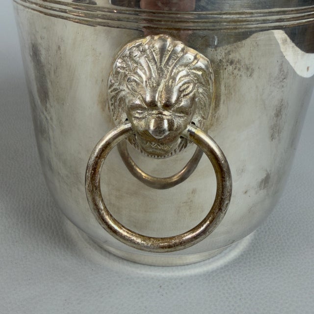 Silver Silver-Plated Ice Bucket with Lion Head Handles For Sale - Image 8 of 12