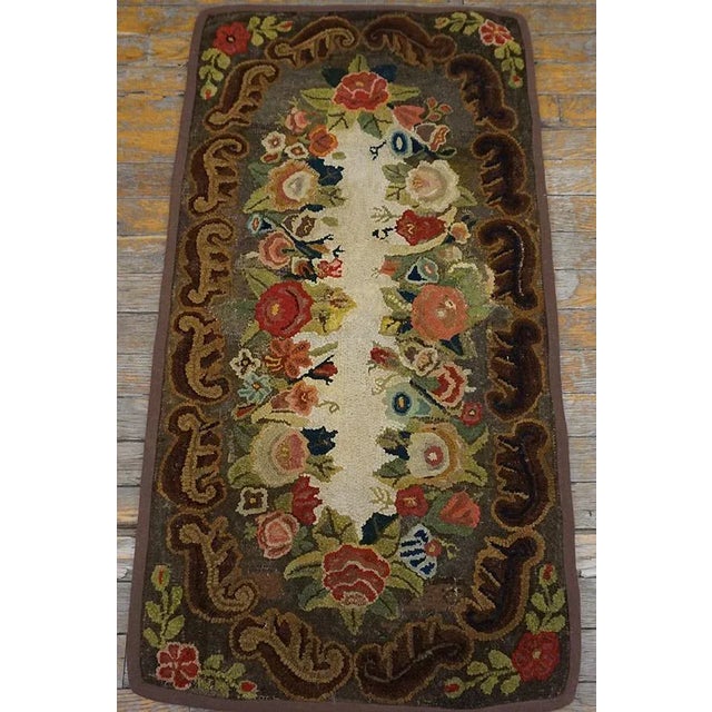 Late 19th Century American Hooked Rug ( 1'8" x 3'4" - 51 x 102 ) Antique American Hooked Rug American Brown 1890s, Circa...