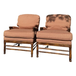 Pair of Custom Walter E. Smithe Ladder Back Lounge Chairs in Red Gingham For Sale