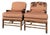 Pair of Custom Walter E. Smithe Ladder Back Lounge Chairs in Red Gingham For Sale