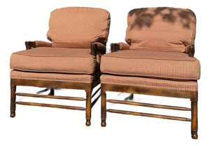 Pair of Custom Walter E. Smithe Ladder Back Lounge Chairs in Red Gingham