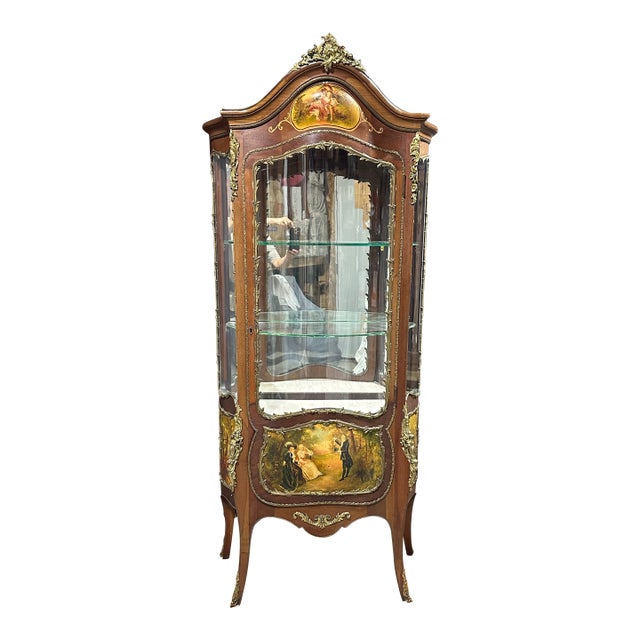 Antique Vernis Martin Vitrine With Hand-Painted Secnes and Ormolu Mounts For Sale