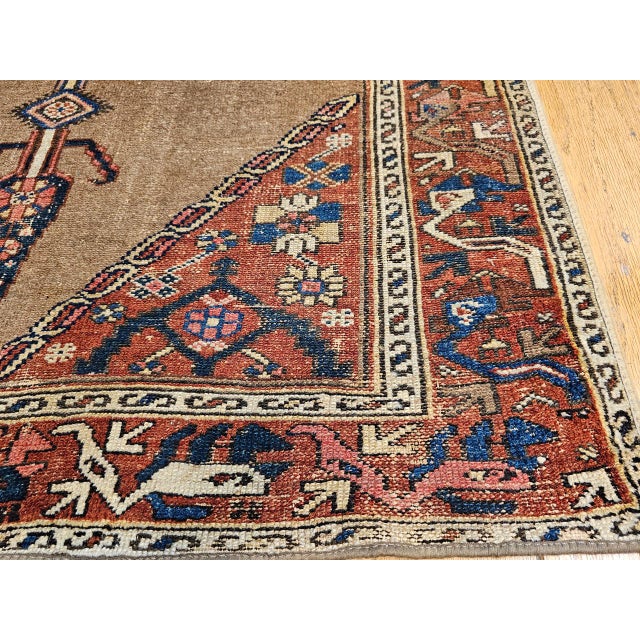 Vintage Persian Malayer Area Rug, Hand-Knotted Wool, Geometric Medallion Pattern, Camelhair & Red, 4x7 For Sale - Image 16 of 16
