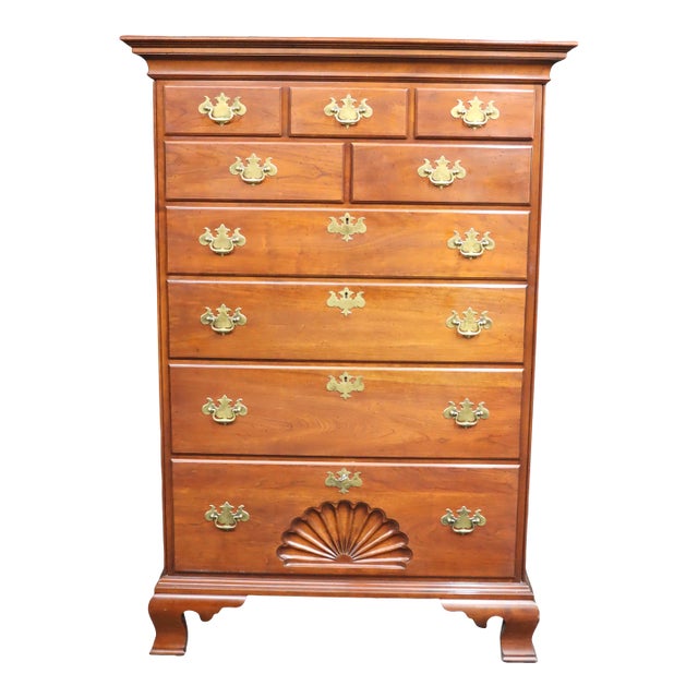 Statton Chippendale Style Cherry Tall Chest For Sale