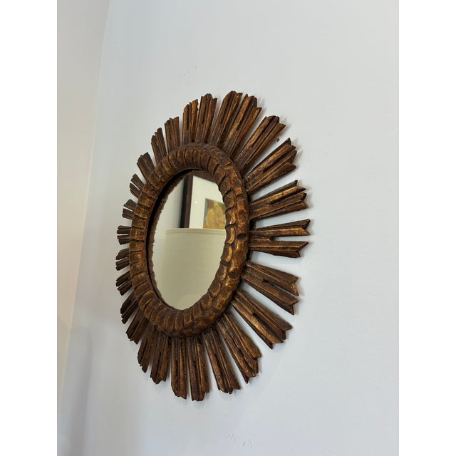 Mid 20th Century Mid 20th Century French Gilt Sunburst Wall Mirror For Sale - Image 5 of 11