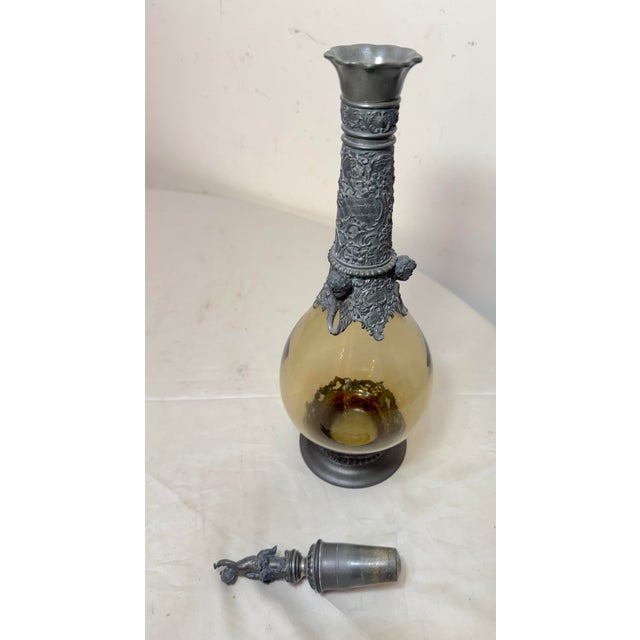 Antique German Hand Blown Glass Pewter Figural Cherub Claret Decanter Bottle For Sale - Image 13 of 18
