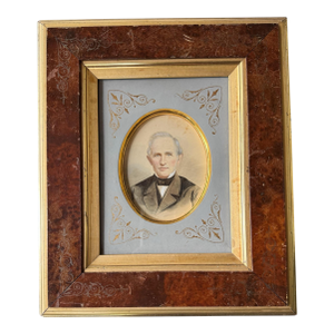 Antique Victorian Watercolor Painting of a Gentleman Walnut Gilt Decorated Frame
