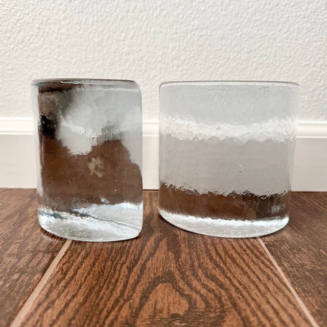 Pair Mid Century Modern BLENKO Half Moon Clear Glass Bookends By Wayne Husted Minimal wear - only flea bites that can be...