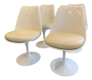 Saarinen Tulip Side Chairs in Ivory Volo Leather - Set of 4