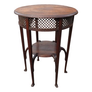Antique Round Oak Side Table with Lattice Work, 1890s For Sale