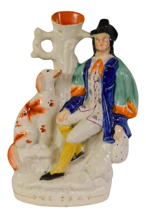 Mid 19th-Century Staffordshire Spill Vase of a Gentleman and His Dog