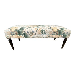 Vintage Ethan Allen Bench Reupholstered in Vintage Stock Lee Jofa "Althea" Fabric For Sale