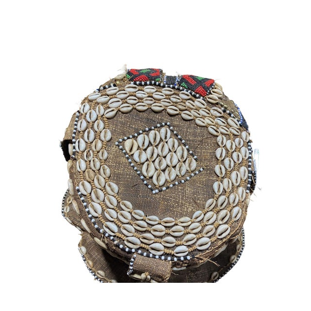 Unique Vintage Large African Tribal Beaded Kuba Royal Head Mask Congo 15" H For Sale In New York - Image 6 of 13