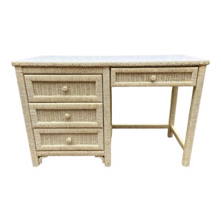 Mid 20th Century Henry Link Vintage Wicker Desk + Detachable Bookshelf For Sale