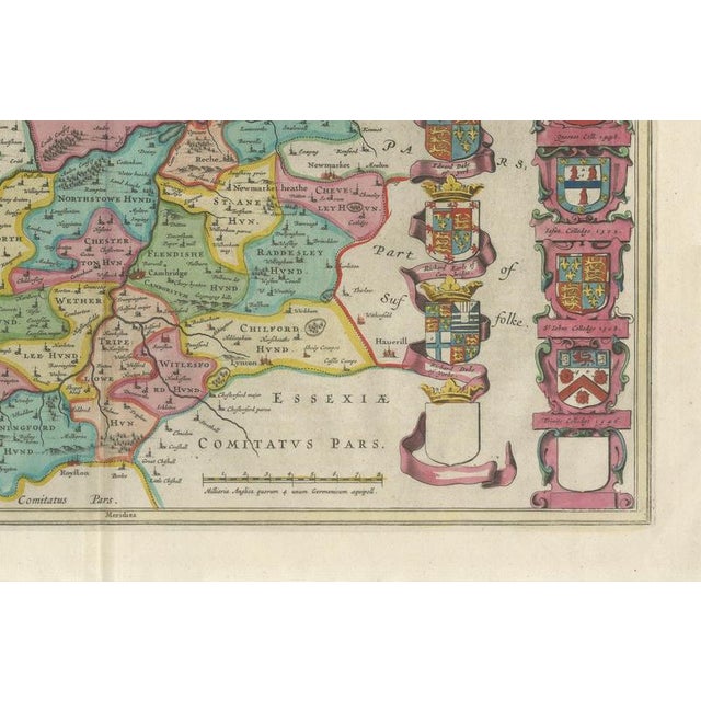 Antique Map of Cambridgeshire & Cambridge from Joan Blaeu, 1645 For Sale - Image 6 of 13