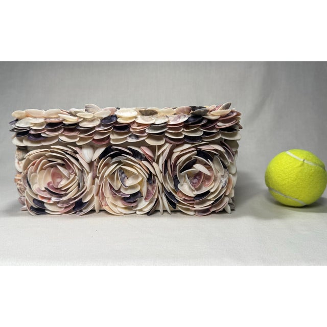 Vintage Coastal Rosette Encrusted Shell Lidded Decorative Organization Accessory Box For Sale - Image 11 of 12
