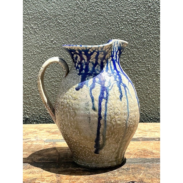 Mid-Century Modern Vintage Drip Glazed Ceramic Pitcher For Sale - Image 3 of 12