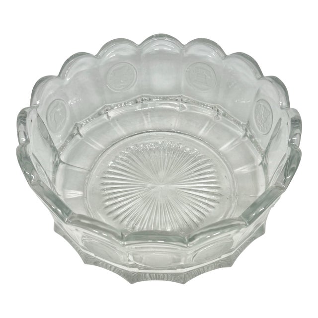 1960’s Fostoria Clear Coin Glass Bowl With Liberty Bell 1886 Design For Sale