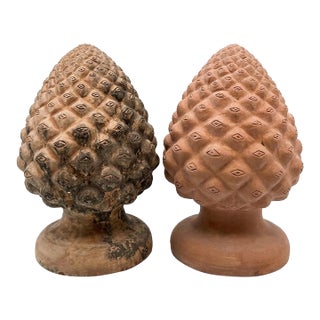 Pair of Vintage Italian Terracotta Pinecone Finials For Sale