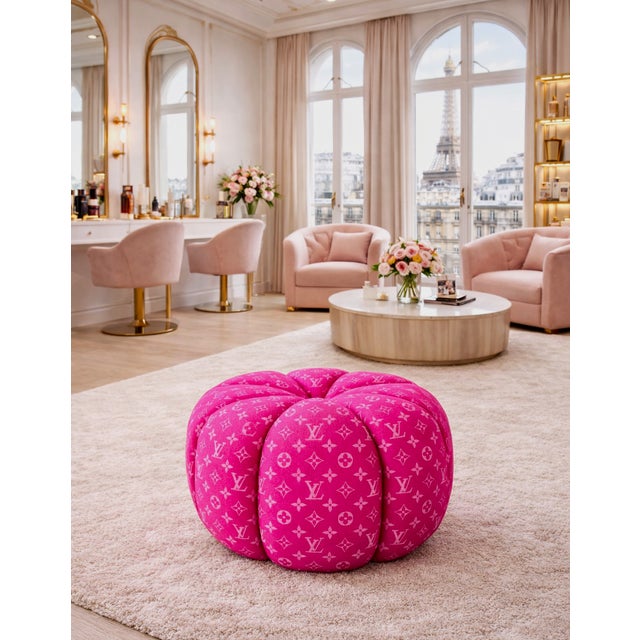 Ivory DesignXQ Isa Boucle Ottoman For Sale - Image 8 of 9