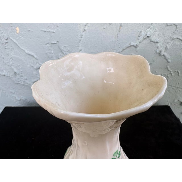 Ceramic Vintage Belleek Ireland Shamrock Porcelain Bud Vase With Textured Flared Rim For Sale - Image 7 of 9