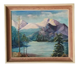 1970s Lake Landscape Oil Painting, Framed