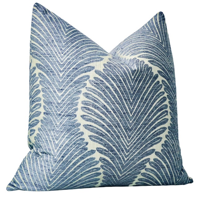 Contemporary 22" Sapphire Musgrove Chenille Pillows - A Pair For Sale - Image 3 of 4