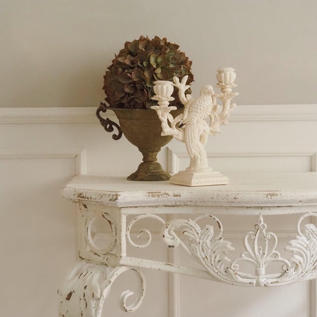 Console Table with Openwork Metal Frame and Scrollwork Ornamentation For Sale - Image 4 of 11