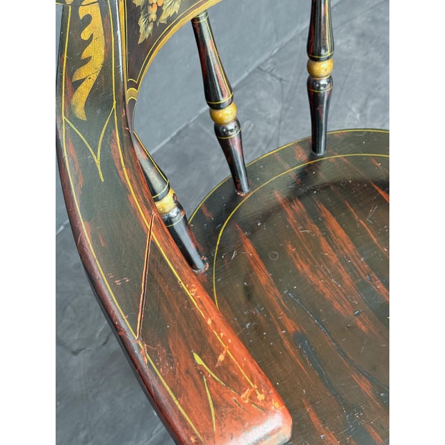 American Ebonized Captain's Chair With Federal Style Fruitful Bounty Basket For Sale - Image 14 of 16