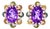 Late 20th Century 14K Rose Pink Gold Diamond Amethyst Huggie Earrings, Pair For Sale